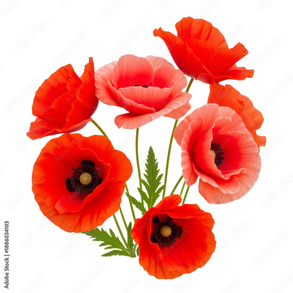 Fototapeta premium Velvet Flame: A Cluster of Red Poppies Blooms in Floating, Fiery Elegance