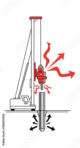 Deep Foundation Construction Work With Pile Driver Machine Illustration