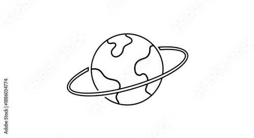 Simple Line Art Globe with Orbiting Ring.