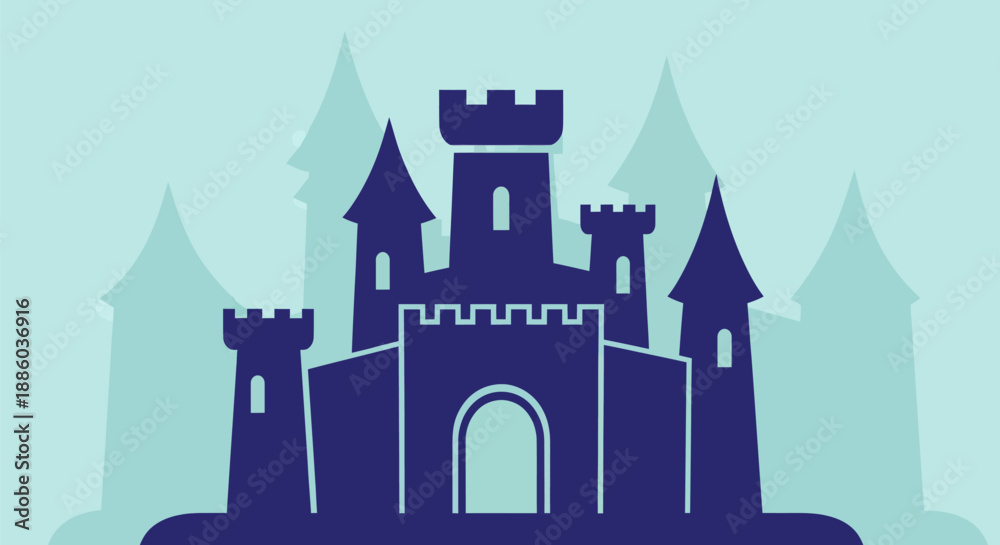 Obraz premium Blue castle illustration on green background