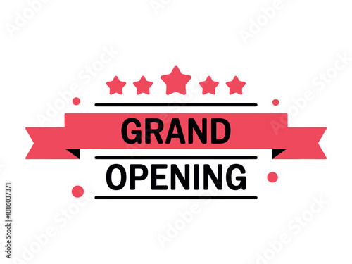 Grand Opening Celebration with Red Ribbon and Stars