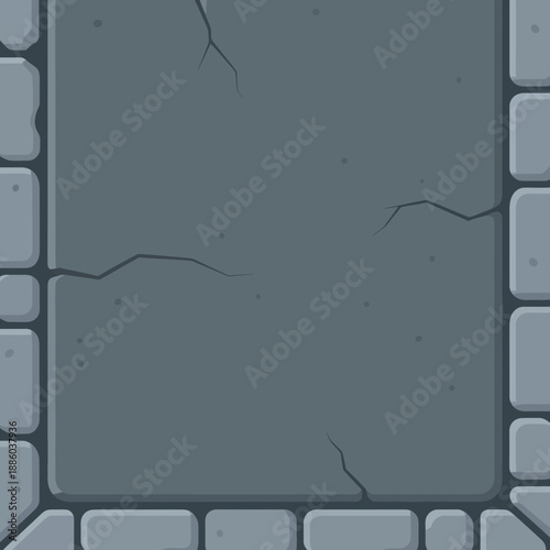 Distressed Gray Stone Wall Texture With Prominent Cracks And Defined Block Border For Games