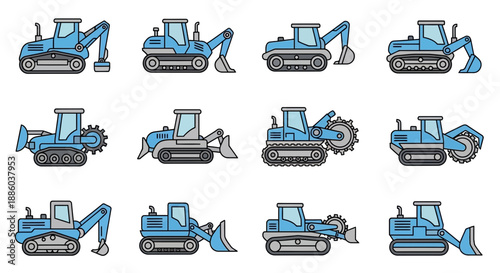 Diverse Collection Of Heavy Construction Machinery Icons For Industrial Design Projects