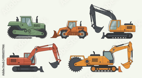 Diverse Collection Of Heavy Construction Vehicles For Building And Earthmoving Projects