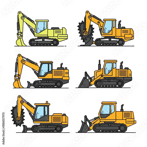 Diverse Collection Of Heavy Construction Vehicles For Building And Earthmoving Projects