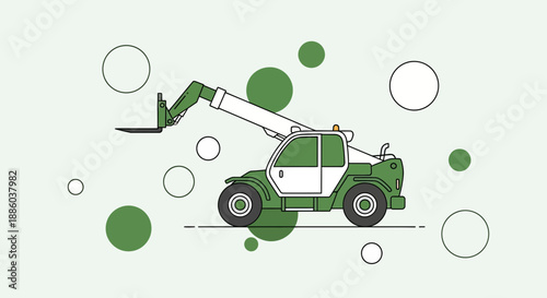 Dynamic Green Telehandler Industrial Equipment Moving Goods Minimalist Flat Design Art