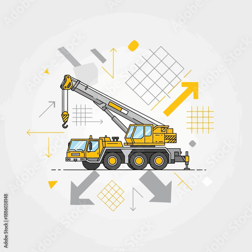 Dynamic Illustration Of A Powerful Heavy Lifting Mobile Crane Symbolizing Construction And Progress