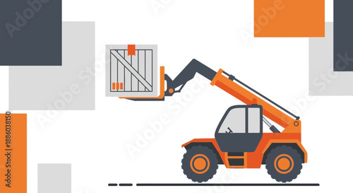 Dynamic Illustration Of A Telehandler Transporting Cargo Box On Industrial Background