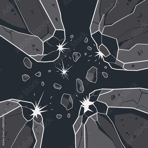 Dynamic Asteroid Collision Impact Creating Fragmented Rocks And Bright Energy Bursts In Deep Space