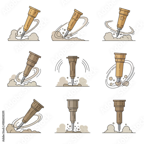 Dynamic Jackhammer Illustrations Depicting Ground Demolition And Construction Work Process
