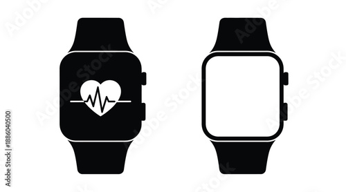 Two smartwatches with health tracking display one with heart rate silhouette