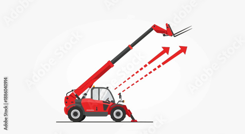 Dynamic Red Telehandler With Extended Boom Showing Upward Movement Graphic