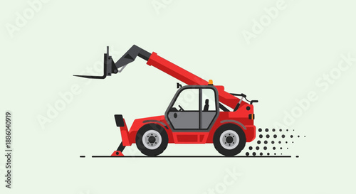 Dynamic Red Telehandler Moving On Site Digital Illustration Work Vehicle