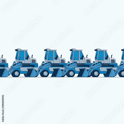 Dynamic Repetitive Pattern Of Blue And Grey Compact Wheel Loaders Ready For Work