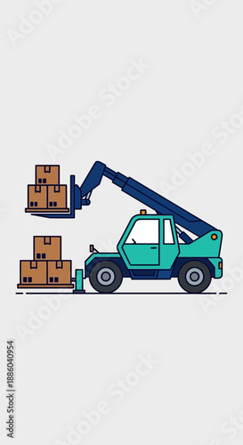 Dynamic Telehandler Crane Machine Actively Handling Freight Parcels For Global Logistics