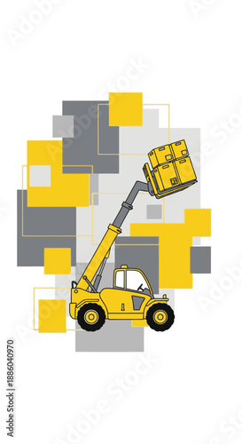 Dynamic Telehandler Equipment Manipulating Boxes With Telescopic Boom