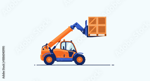 Efficient Telescopic Handler Machine Transporting Cargo Box In Industrial Setting Vector Art