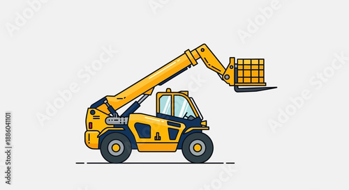 Efficient Yellow Telehandler Operating With Elevated Palletized Load Vector Graphic Isolated