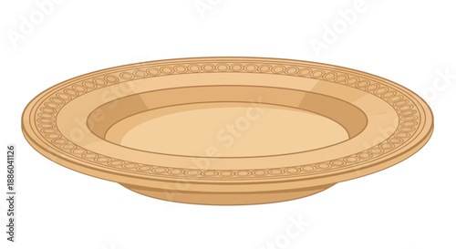 Elegant Empty Dinner Plate With Ornate Border Design Vector Illustration Graphic