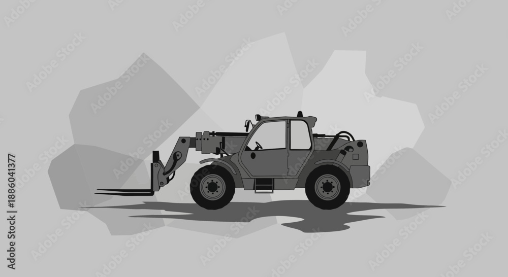 Fototapeta premium Essential Construction Site Telehandler Forklift Lifting Heavy Loads Vector Artwork