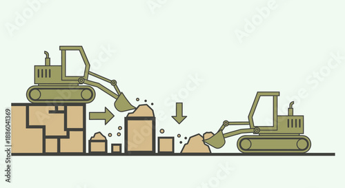 Efficient Earthmoving Operations With Modern Excavators At A Construction Site Illustration