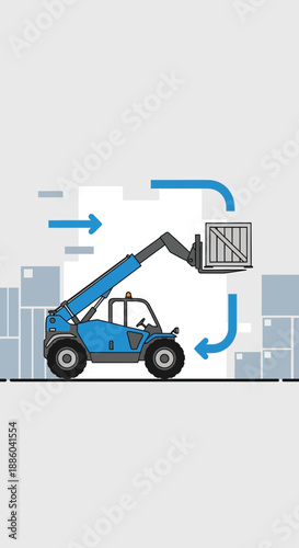 Efficient Logistics Solution Featuring A Telehandler Moving Cargo Crate In Warehouse Environment