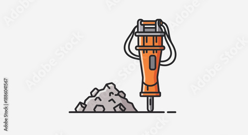 Essential Industrial Tool Jackhammer With Rubble Depicting Hard Work And Demolition