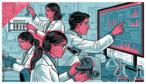 Scientists Analyzing Data in Modern Laboratory with Technology
