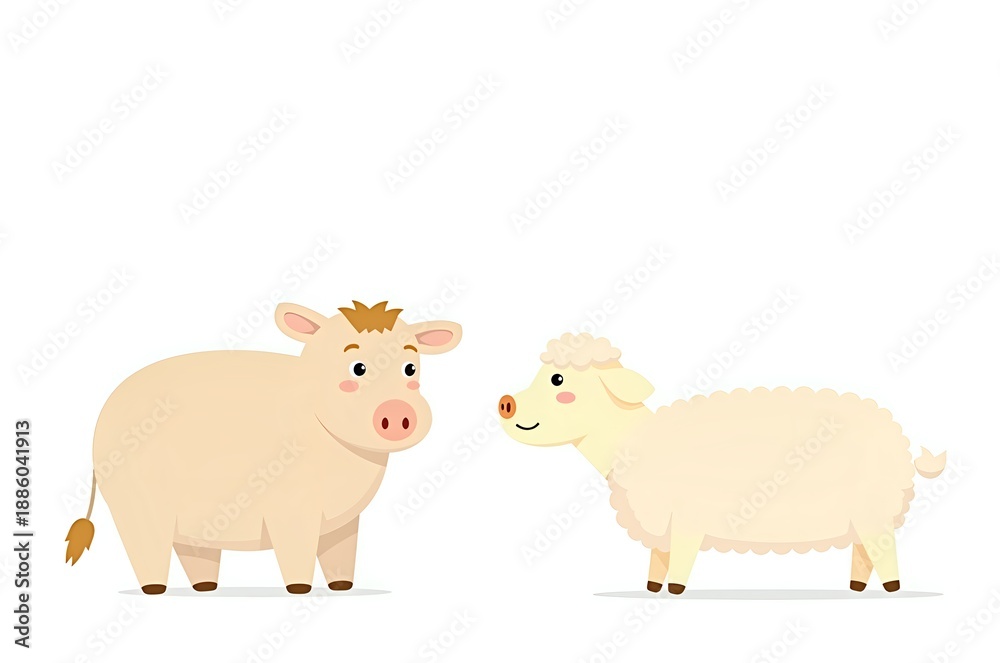 Obraz premium Friendly Farm Animals: Pig and Sheep Illustration