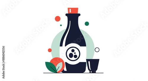 Bottle and cup illustration on white