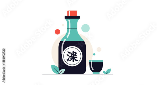 Bottle and cup illustration on white