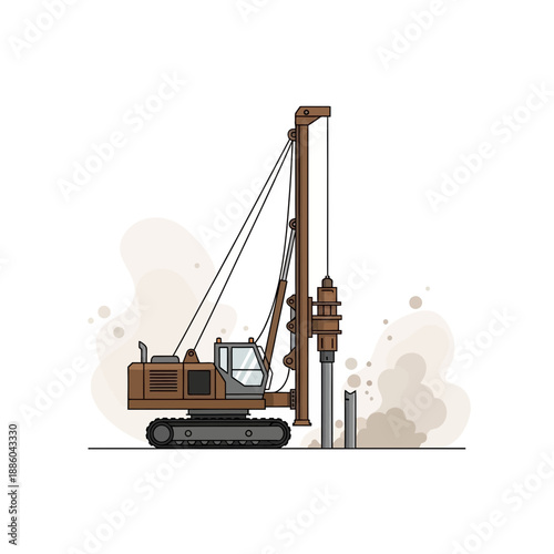 Essential Site Preparation With Large Drilling Equipment Creating Dust Clouds