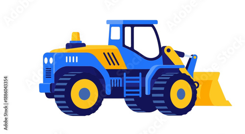 Heavy Construction Equipment Blue And Yellow Wheel Loader Cartoon Illustration Ready For Work