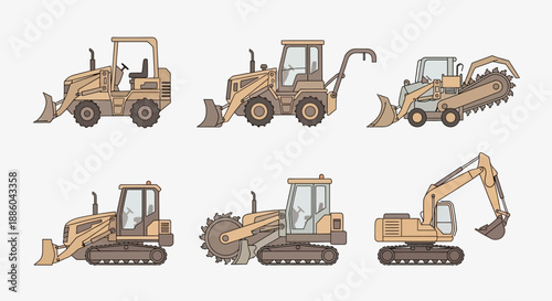 Heavy Construction Equipment And Machinery Set For Building And Roadworks Projects