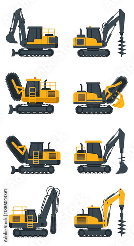 Heavy Construction Equipment Collection Diverse Excavators For Building Projects