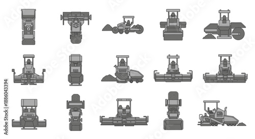 Heavy Construction Equipment Icons Collection For Roadworks And Urban Development Projects