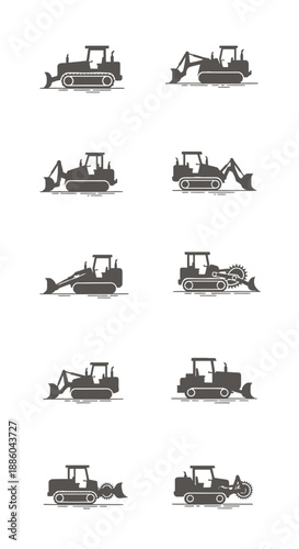 Heavy Construction Machinery Icons Set Industrial Equipment Silhouettes for Projects