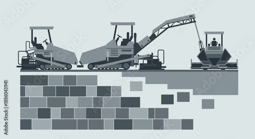 Heavy Construction Vehicles Building Modern Infrastructure Road Pavement Development Progress