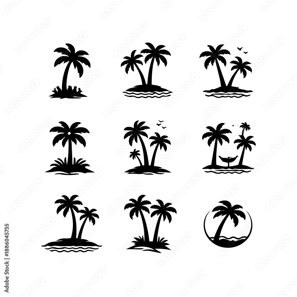 Fototapeta premium palm trees vector icon set on a white background Vector icon set