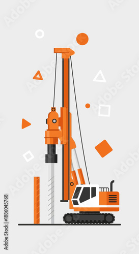 Heavy Duty Earth Drilling Machine Creating Strong Building Foundations Vector Illustration Graphic