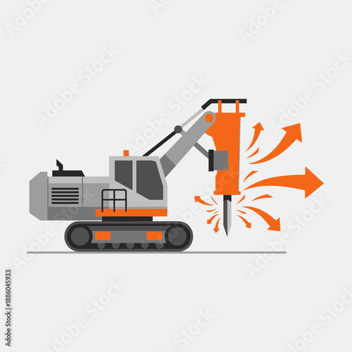 Heavy Duty Excavator With Hydraulic Breaker Illustrates Construction Demolition Power And Efficiency