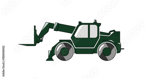 Heavy Duty Green Telehandler Forklift Illustrative Vector For Construction And Logistics Design