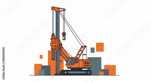 Heavy Duty Construction Pile Driver Working On A New Urban Development Site