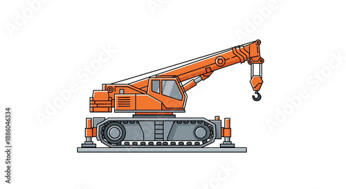 Heavy Duty Industrial Crawler Crane Lifting Machine Vector Illustration On White Background For