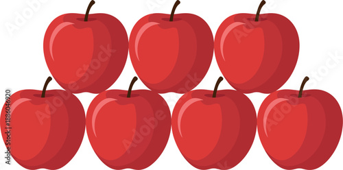 A pyramid of seven juicy red apples on a white background