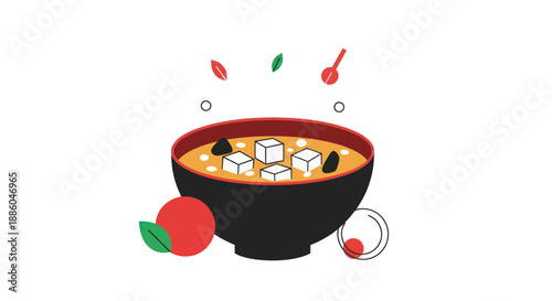 Bowl of soup illustration on white background