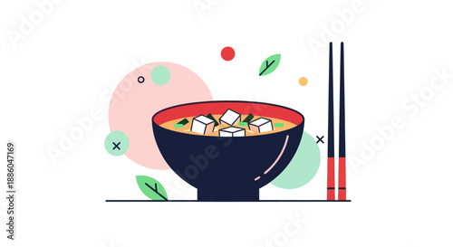 Bowl of soup with chopsticks illustration