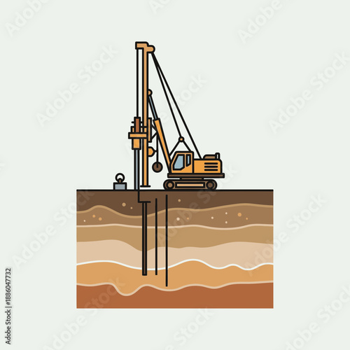 Heavy Duty Pile Driving Machine Working On Construction Site Foundation Engineering