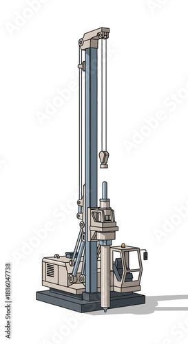 Heavy Duty Pile Driving Rig Illustration For Deep Foundation Construction Projects