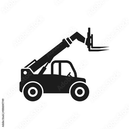 Heavy Duty Industrial Telehandler Lifting Machine Vehicle Silhouette Icon Design